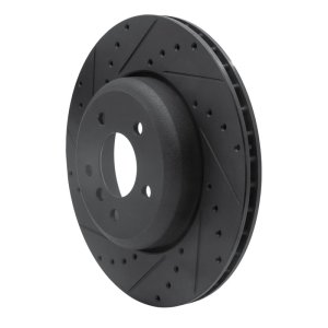 BMW 535I Brake Rotor (1) - Rear Left - R1 Concepts - Drilled & Slotted - Black - `04-`10